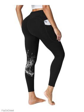 Women's Fleece Lined Tummy Control Leggings Zip Pocket High Waist Water